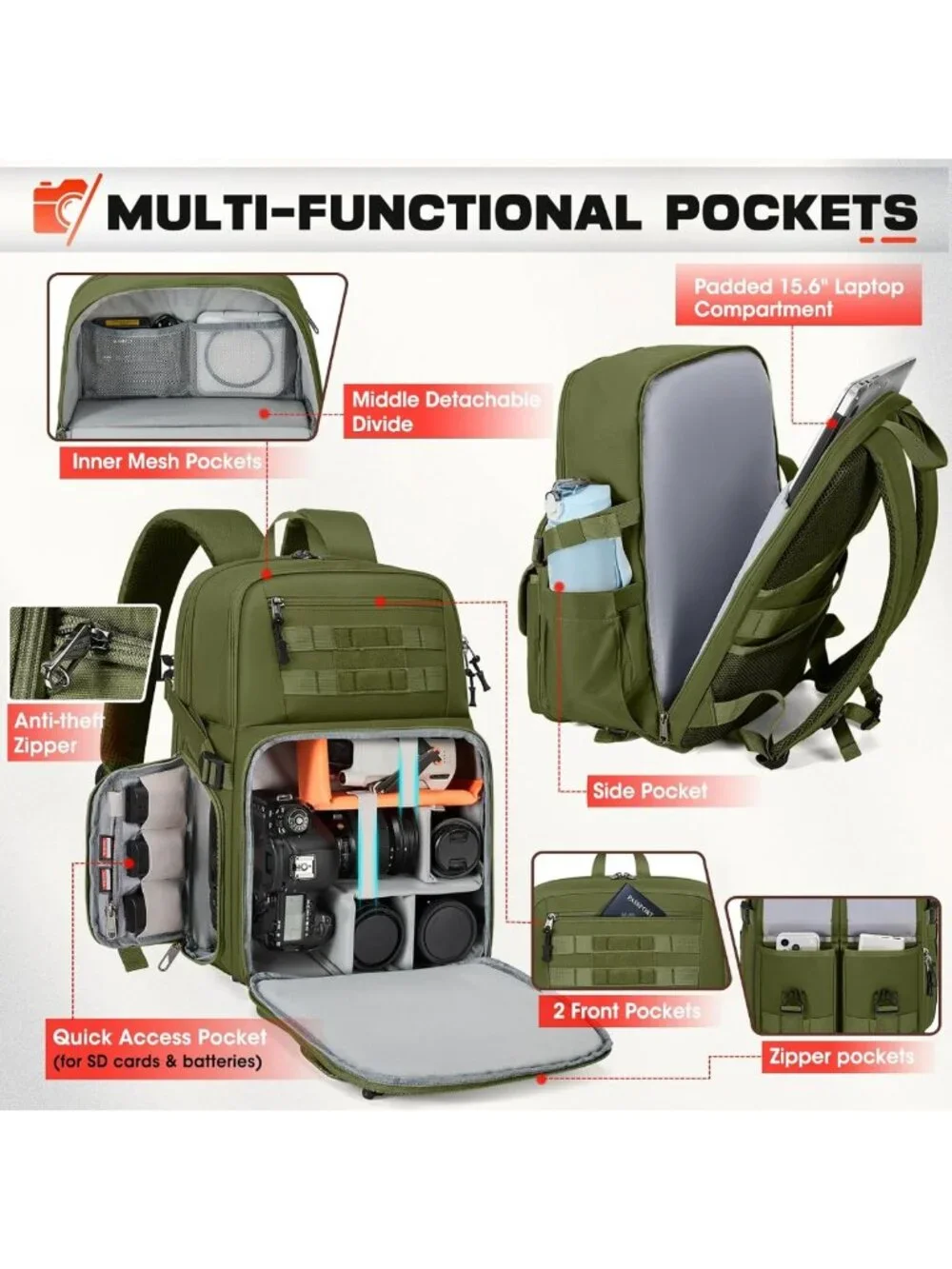 Camera Backpack for DSLR/SLR/Mirrorless - Stylish, Durable, & Spacious Bag for